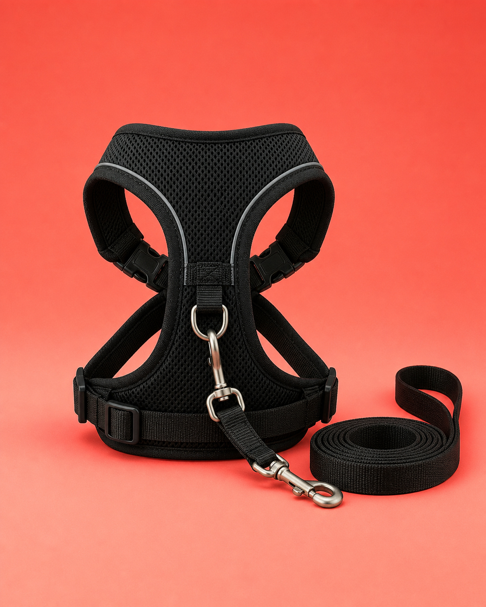 Mesh Comfort Harness & Leash Set — Black